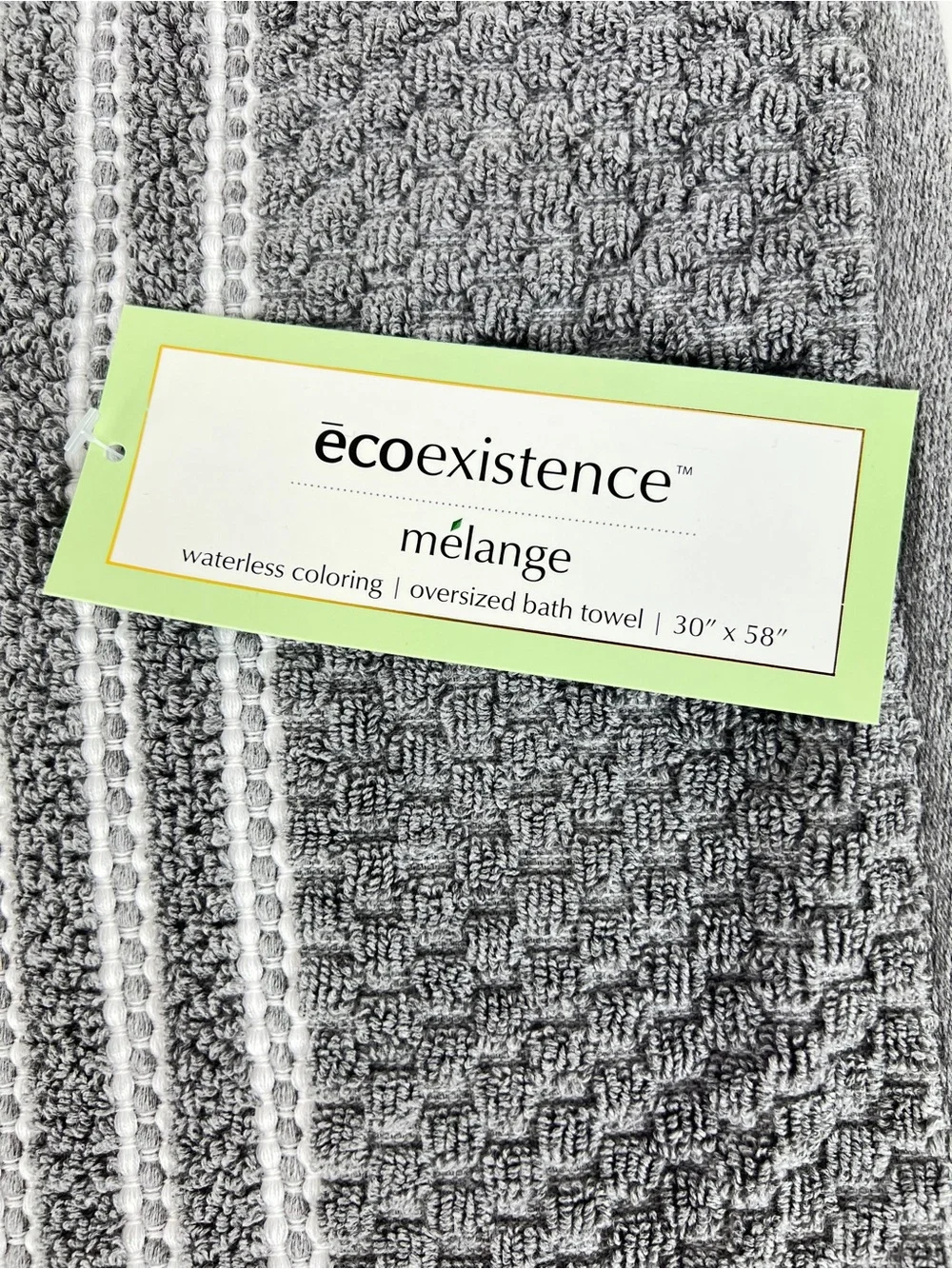 Ecoexistence Oversized Bath Towels Medium Gray White Stripe Soft Cotton 2 Pc NEW